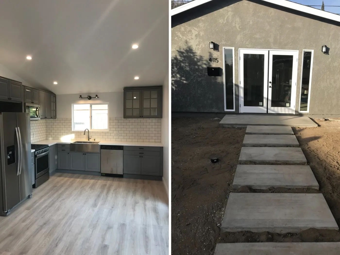 Completed ADU kitchen and new exterior entry walkway in Ventura County